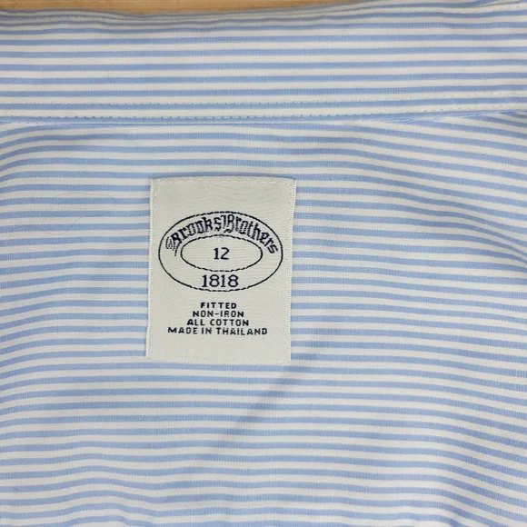 Brooks Brothers 1818 Womens Fitted Blue Striped Shirt 12 Preppy Nautical - Picture 4 of 8